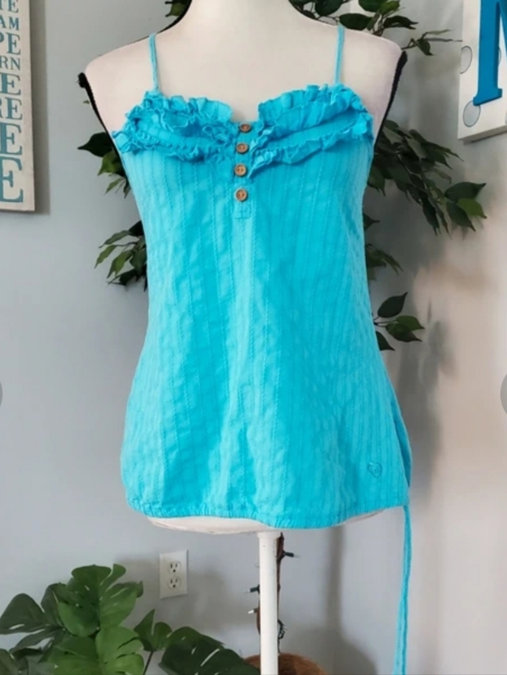 L.E.I. Y2K Convertible Eyelet Embroidered Logo Cami Tank M